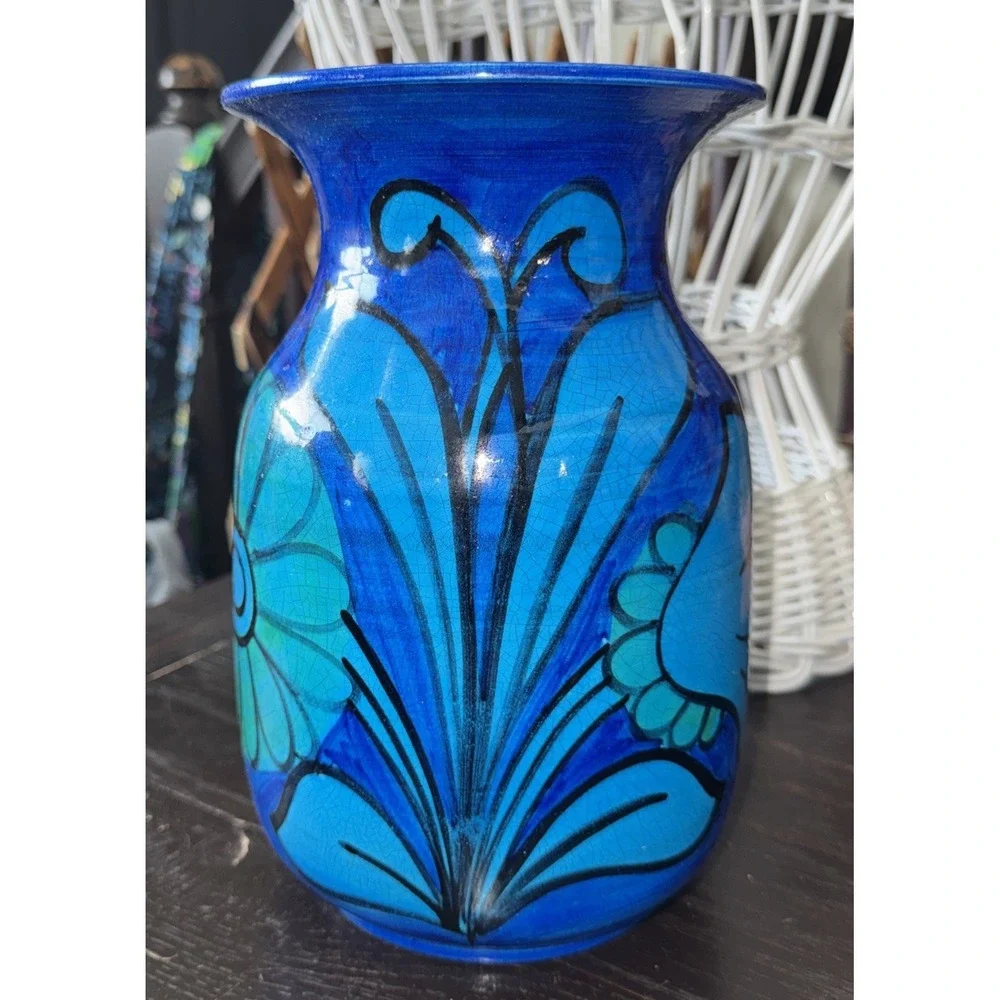Vintage Bellini Pottery Blue‎ Floral Vase 2835 Italy 9.50